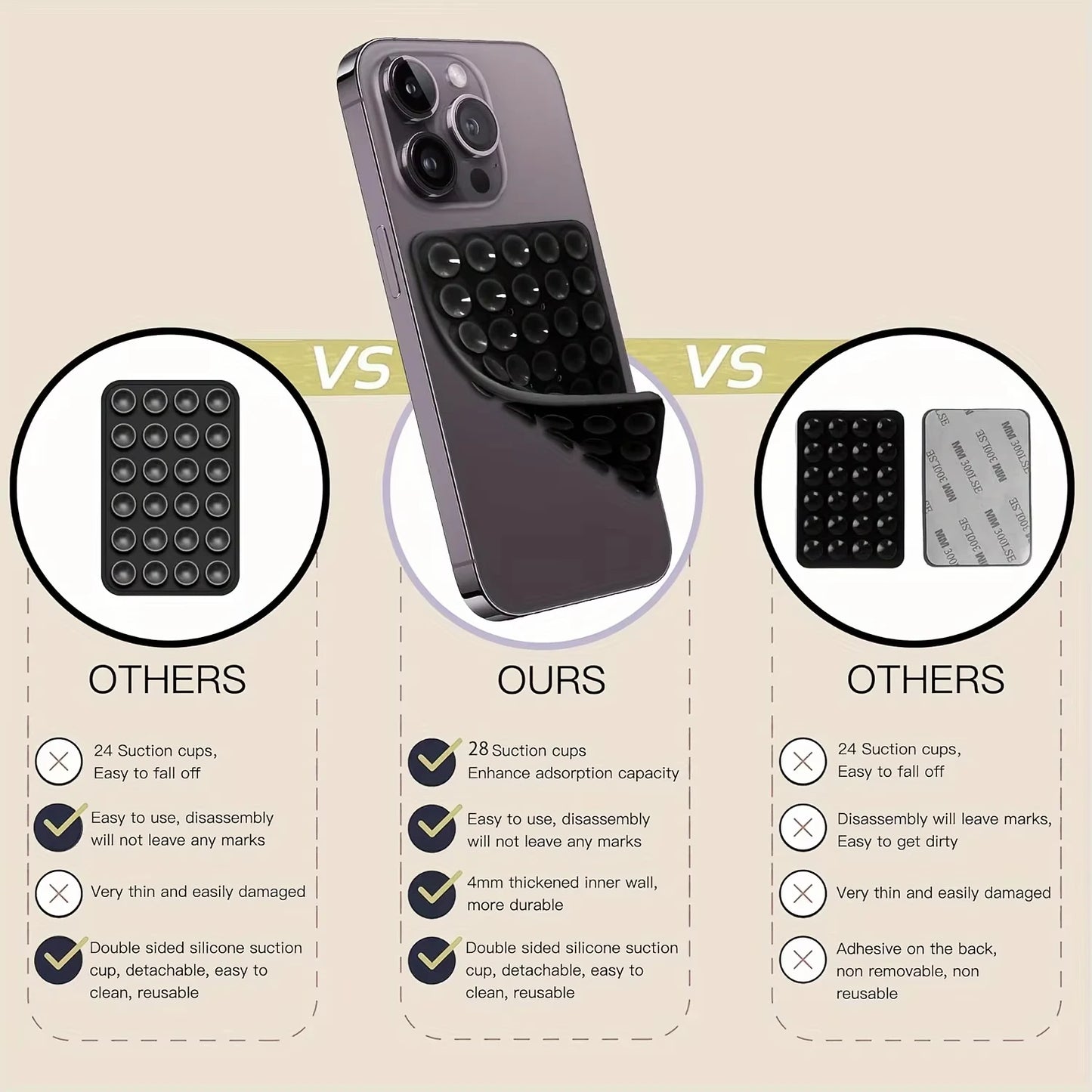 Silicone Suction Phone Holder Multifunctional Suction Cup Wall Stand Anti-Slip Phone Case Back Holder for Makeup Selfie Video